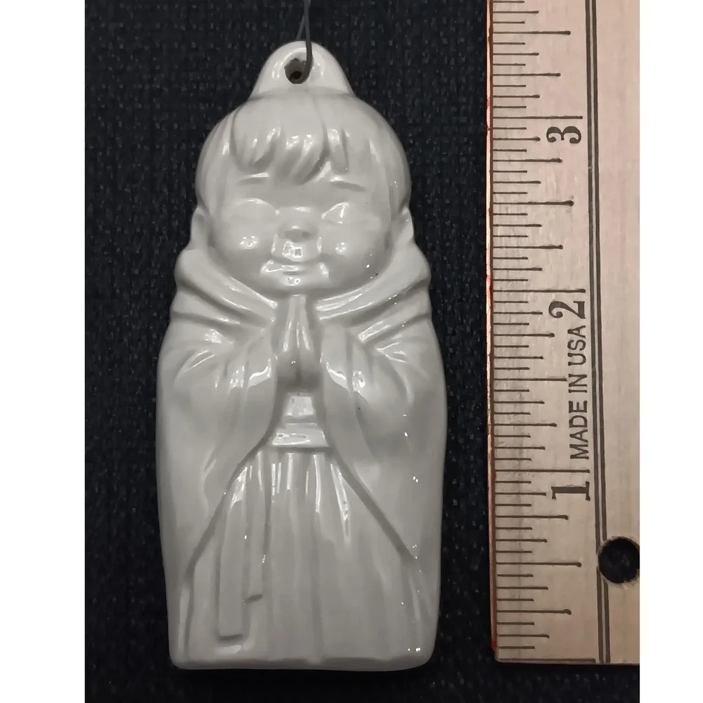 Vintage Joseph White Ceramic Praying Hanging Ornament Figurine Christmas